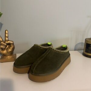 Green Suede Slip-On Shoes with Tan Soles